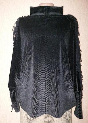 Красивая женская черная велюровая, бархатная кофта, джемпер с бахромой river island2 фото