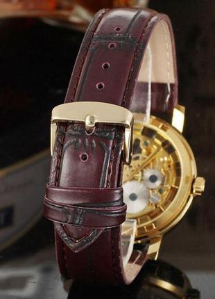 Стильные женские часы с японским механизмом - winner gold brown10 фото