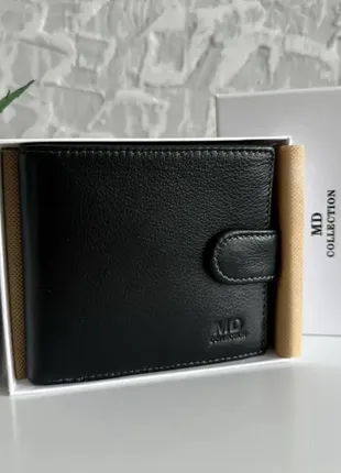 Мужской кожаный кошелек портмоне на кнопки md черный кошелек 1180