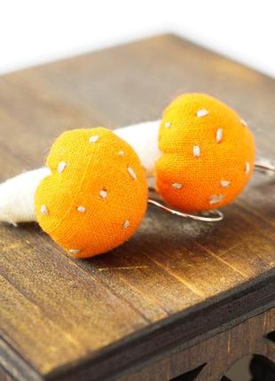 Серьги тряпичные грибы оранжевые bm