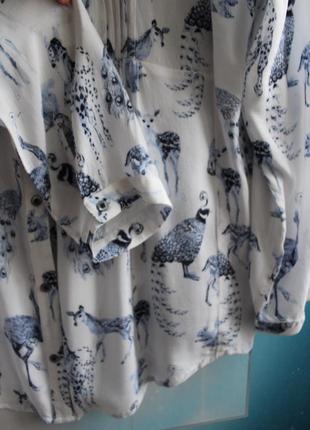 Нежная блуза с принтом "животные и птицы"5 фото