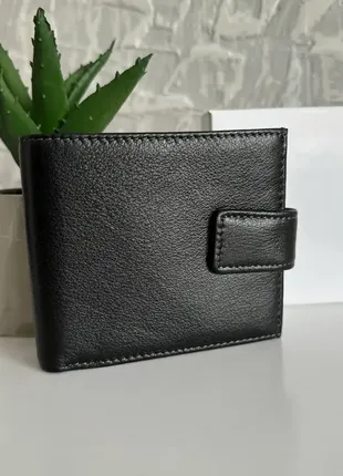 Качественный мужской кожаный кошелек портмоне на магните md черный натуральная кожа 14442 фото