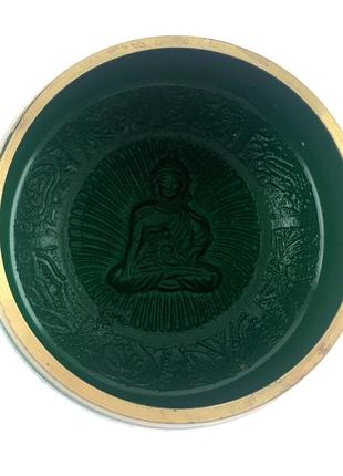 Чаша співаюча бронзова "будда" зелена (10.1х 9.2х 4.9 см)4 фото