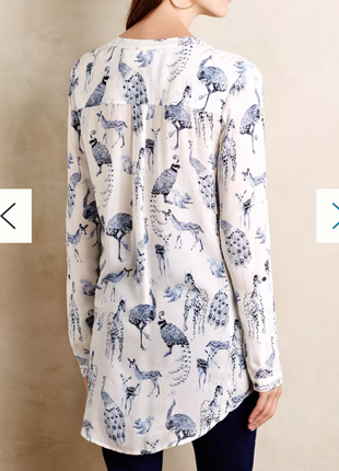 Нежная блуза с принтом "животные и птицы"2 фото