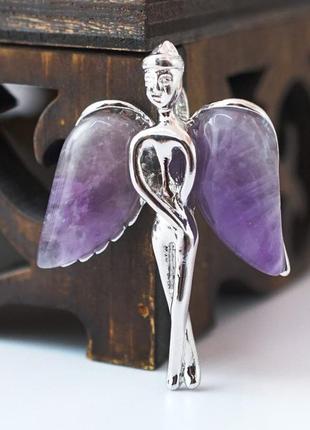 Кулон ангел с каменными крыльями вставка аметист bm