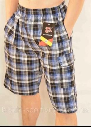 Бриджі чоловічі на резинці в дрібну клітинку під льон  5xl