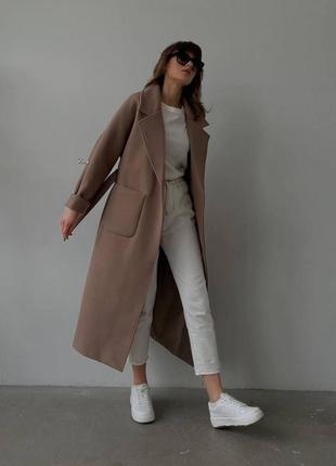 Длинное весеннее пальто кашемировое длинное пальто с поясом1 фото