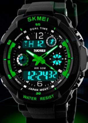 Детские спортивные кварцевые часы skmei s-shock green 0931 с секундомером и будильником2 фото