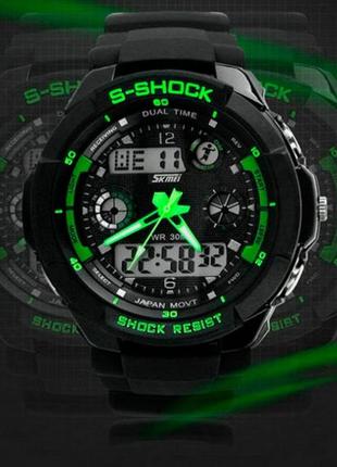 Детские спортивные кварцевые часы skmei s-shock green 0931 с секундомером и будильником3 фото