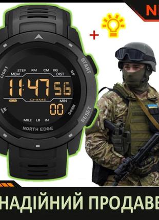 Тактичний чоловічий годинник для військових north edge mars pro black 5bar з секундоміром і будильником