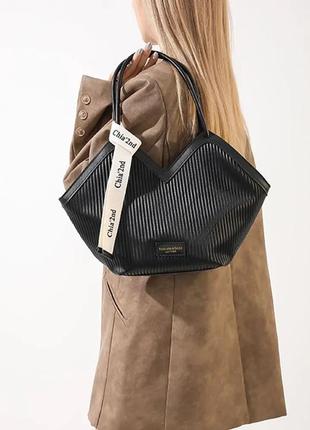Тренд жіноча сумка чорна преміум класу на плече тоут шопер якісна екошкіра3 фото