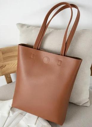 Якісний лаконічний коричневий рудий шопер жіноча сумка на плече екошкіра