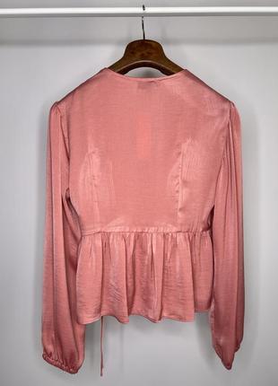 Атласная блузка на запах с длинным рукавом кораллового цвета topshop🔥2 фото