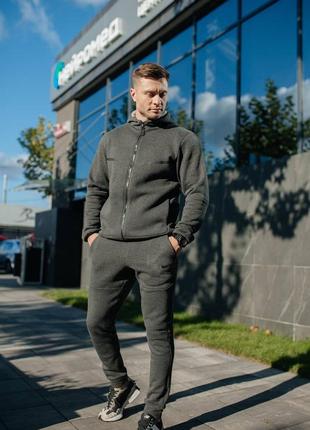 Чоловічий теплий спортивний костюм на флісі nike tech fleece флісовий сірий s-xxl найк теч фліс зимовий утеплений2 фото