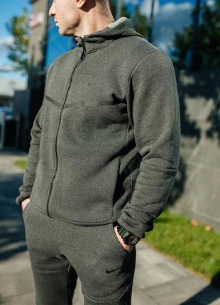 Чоловічий теплий спортивний костюм на флісі nike tech fleece флісовий сірий s-xxl найк теч фліс зимовий утеплений5 фото