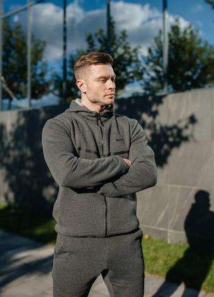 Чоловічий теплий спортивний костюм на флісі nike tech fleece флісовий сірий s-xxl найк теч фліс зимовий утеплений4 фото