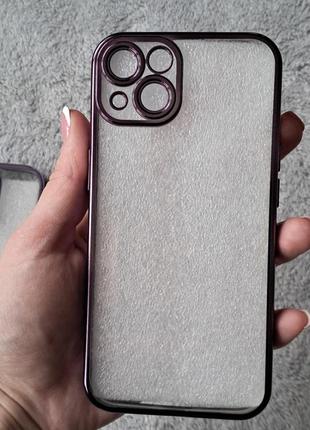 Прозрачный силиконовый чехол-накладка на айфон, чехол на iphone case 13, 14, 15 pro, стильный чехол, сиреневый лавандовый чехол люкс качество6 фото