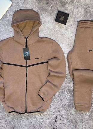 Чоловічий теплий спортивний костюм на флісі nike tech fleece флісовий бежевий s-xxl найк теч фліс зимовий утеплений1 фото