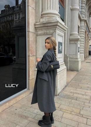 Классическое кашемировое пальто серого цвета, прямое, графитовое, меланж4 фото