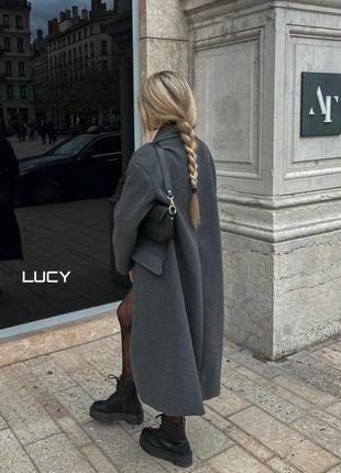 Классическое кашемировое пальто серого цвета, прямое, графитовое, меланж6 фото