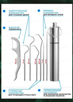 Набор зубочистки с зубной нитью в стальном кейсе3 фото