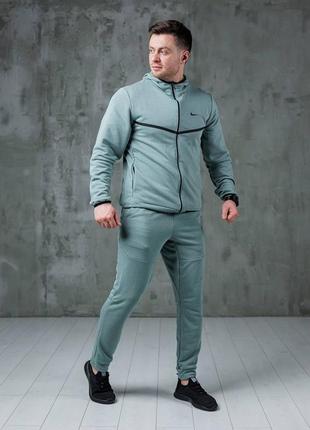 Мужской весенний спортивный костюм nike tech fleece зеленый s-xxl двунитка найк теч флис демисезонный4 фото