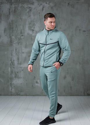 Мужской весенний спортивный костюм nike tech fleece зеленый s-xxl двунитка найк теч флис демисезонный3 фото