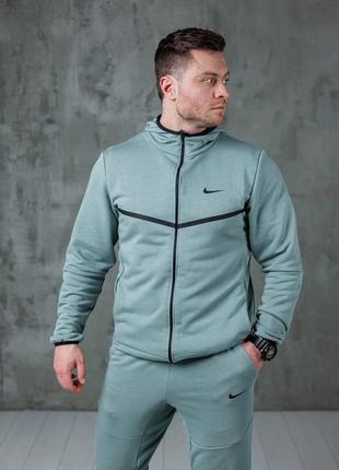 Мужской весенний спортивный костюм nike tech fleece зеленый s-xxl двунитка найк теч флис демисезонный2 фото