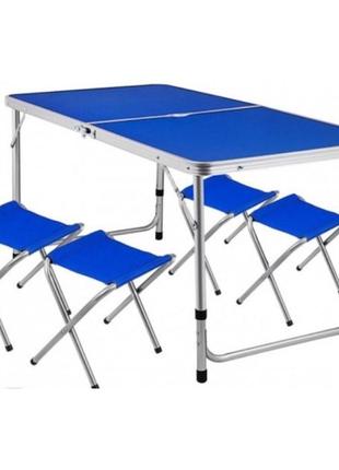 Стіл для пікніка з 4 стільцями 60х120 см folding table синій