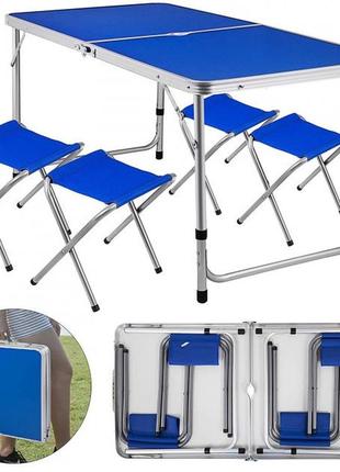 Стол для пикника с 4 стульями folding table (60х120 cм) синий2 фото