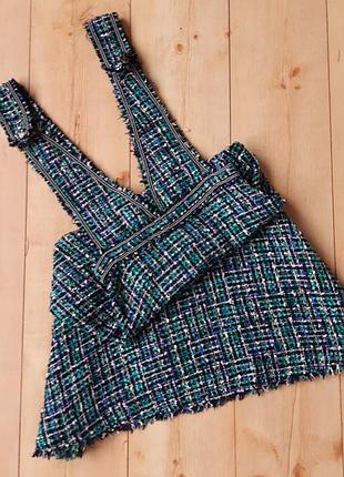 Zara стильный твидовый сарафан
