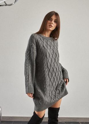 Тепле в'язане плаття — сіре жіноче плаття светр