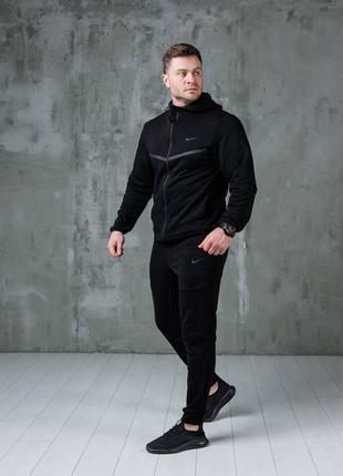 Мужской весенний спортивный костюм nike tech fleece черный двунитка найк теч флис демисезонный5 фото