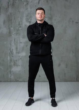 Мужской весенний спортивный костюм nike tech fleece черный двунитка найк теч флис демисезонный3 фото