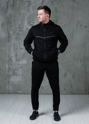 Мужской весенний спортивный костюм nike tech fleece черный двунитка найк теч флис демисезонный4 фото