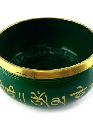 Чаша поющая бронзовая "будда" зеленая (16.5х 8.7х 15.8 см)1 фото
