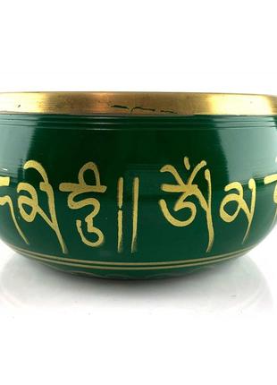 Чаша поющая бронзовая "будда" зеленая (16.5х 8.7х 15.8 см)3 фото