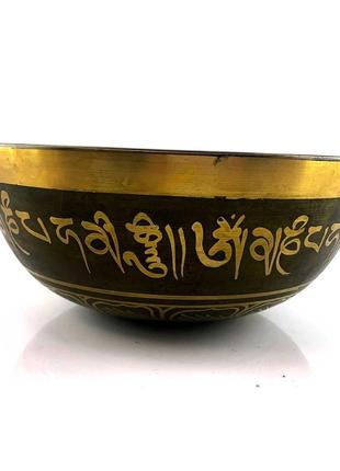 Чаша поющая бронзовая "будда" зеленая (15.2х 14.5х 6.2 см)2 фото