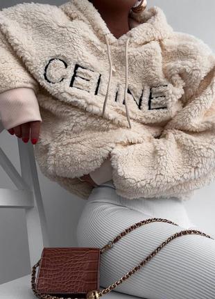 Стильна тепленька худі в стилі celine хутряна плюшева тедді оверсайз з вишивкою2 фото