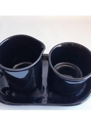 Набор керамический черный чашка, кружка, поднос5 фото