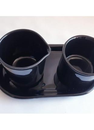 Набор керамический черный чашка, кружка, поднос7 фото