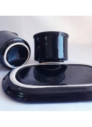 Набор керамический черный чашка, кружка, поднос8 фото