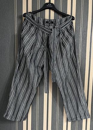 Max mara 30 широкие брюки с поясом из крапивы рами и хлопка в полоску серые