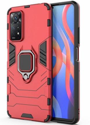 Чехол fiji ring для xiaomi redmi note 11 pro global (4g/5g) бронированный бампер с кольцом подставкой красный