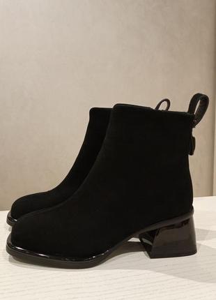 Ботинки женские зимние черные на каблуках натуральная кожа + мех h1374-z1628m-y85 brokolli 31883 фото