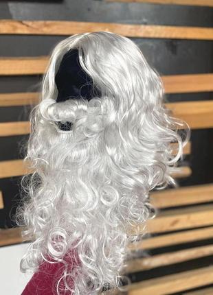 Біла перука ісуса або діда мороза з бородою та вусами, хвилясте волосся, косплей, аніме. санта клаус2 фото