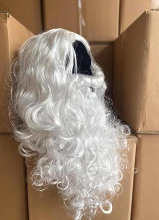 Біла перука ісуса або діда мороза з бородою та вусами, хвилясте волосся, косплей, аніме. санта клаус4 фото