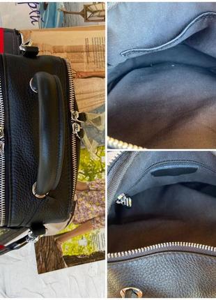 Женская кожаная сумка квадратная через на плечо черная жіноча шкіряна чорна8 фото