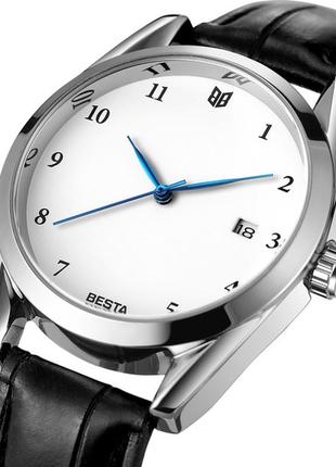 Мужские механические часы с кожаным ремешком besta platinum3 фото