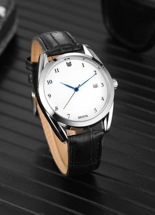 Мужские механические часы с кожаным ремешком besta platinum1 фото